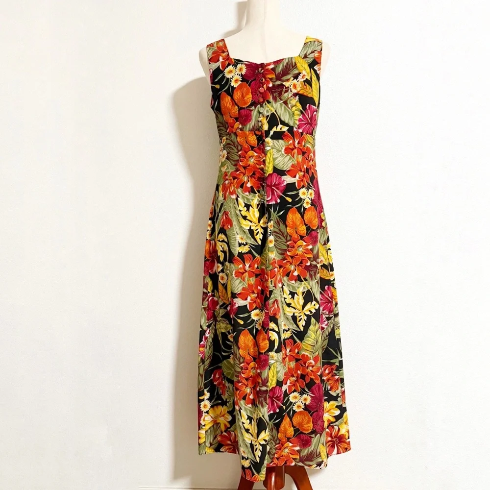 Vintage Sag Harbor Tropical Floral Midi Dress